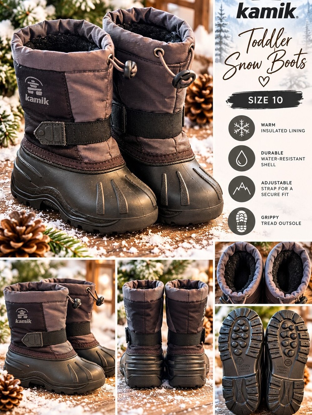 Kamik Toddler Snow Boots Black Gray Size 10